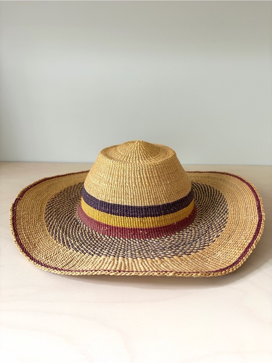 Accessories - Woven Straw Sun Hat with Colored Stripes